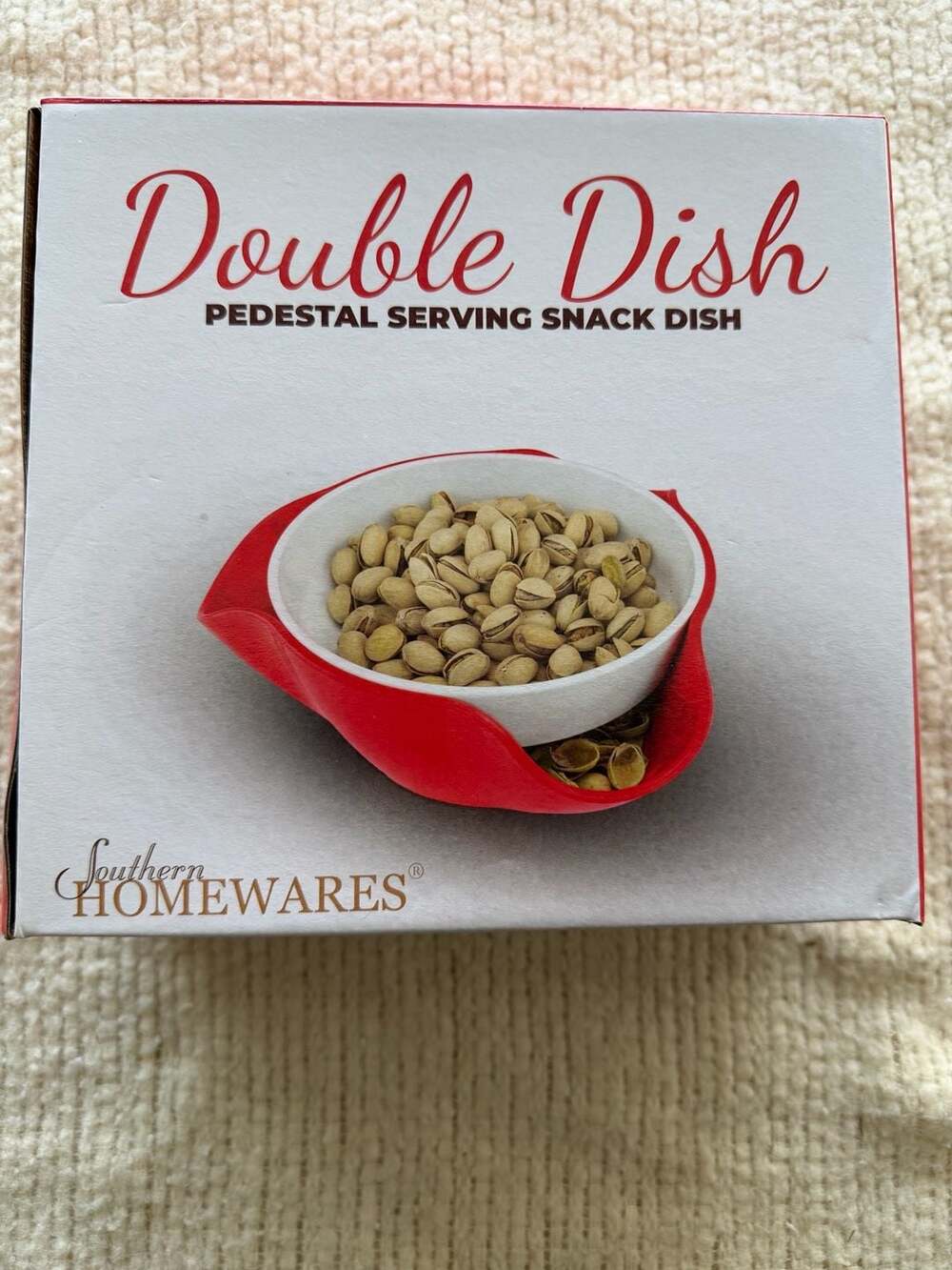 Double Dish Pedestal Serving Snack Dish - Red & White